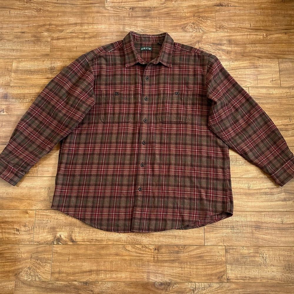 Orvis Perfect Flannel Button Down Shirt Plaid Mens Size XXL Style 1L21 Red Green